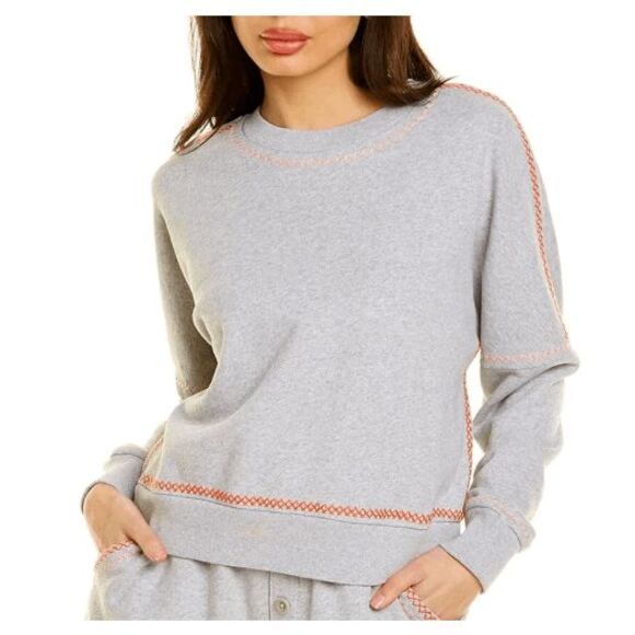 NEW! Something Navy Dollie Embroidered Sweatshirt Gray Boxy Oversized XS - Picture 1 of 13